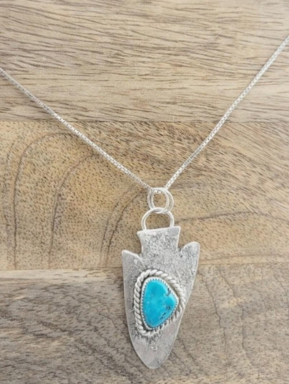 TURQUOISE ARROW SHAPE PENDANT HANDMADE IN STERLING SILVER - Picture 6 of 6